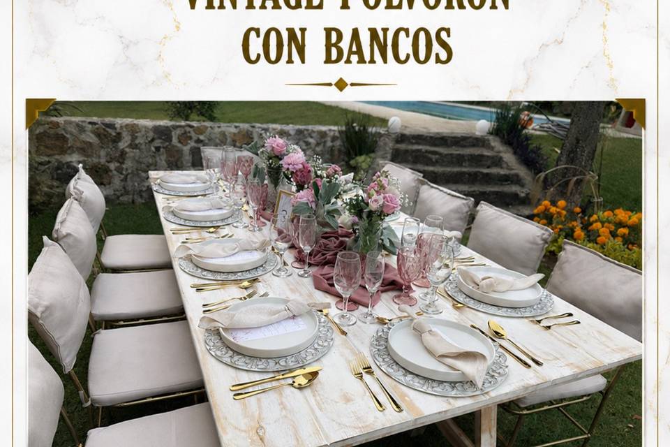 Rectangular Vintage con Bancos