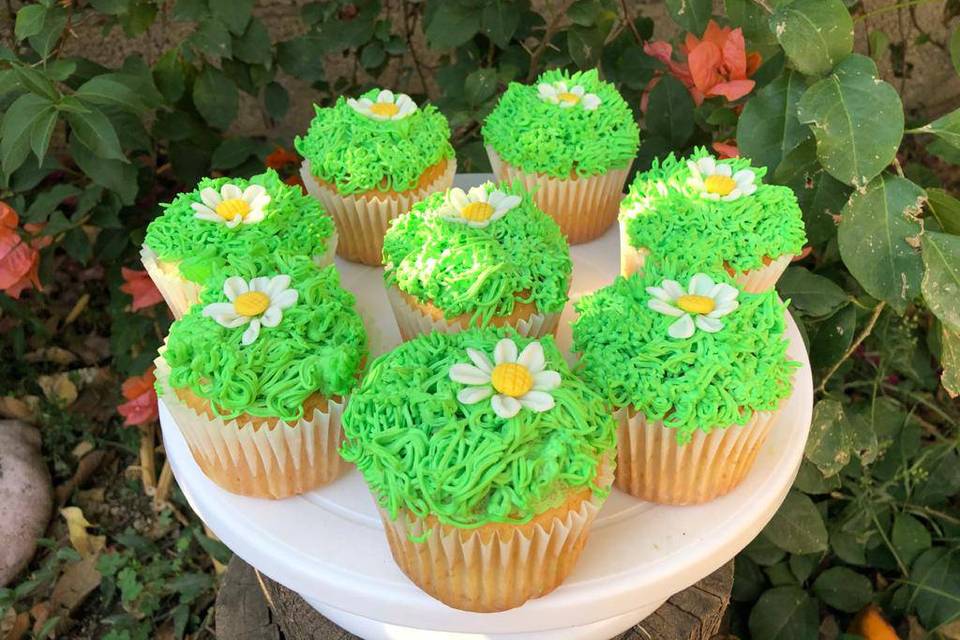 Cupcakes en forma de pasto y flores
