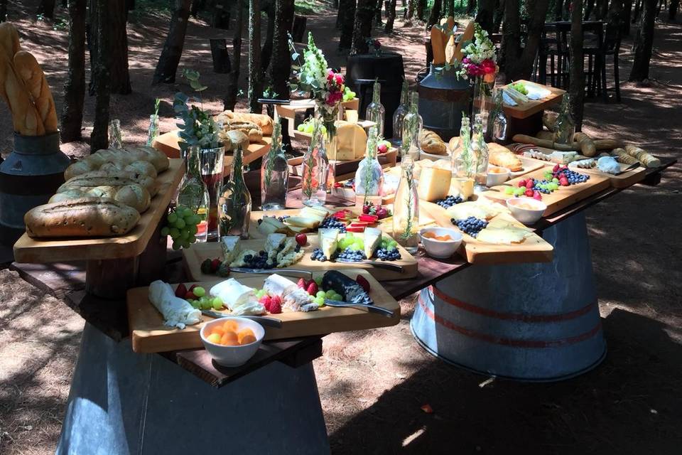 Mesa de quesos en el bosque