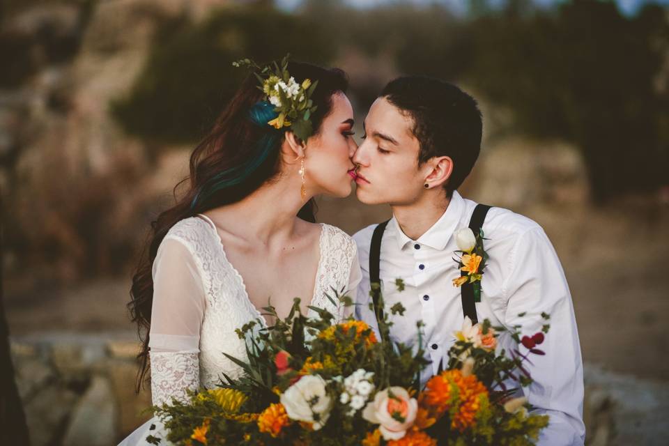 Ramo de novia con accesorios