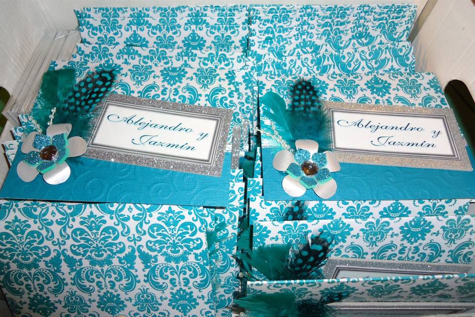 Invitación mini damasco teal