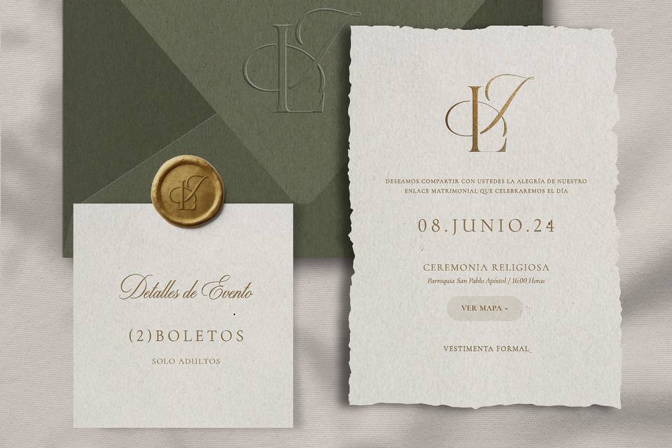 Invitación en color verde olivo