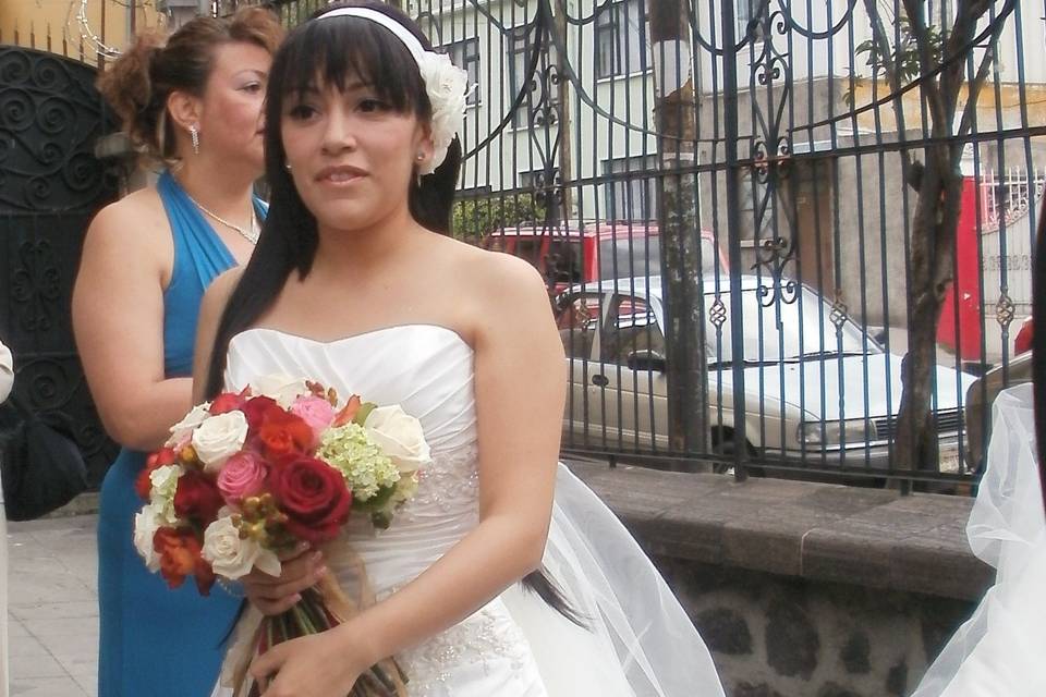 Novia con ramo en bouquet