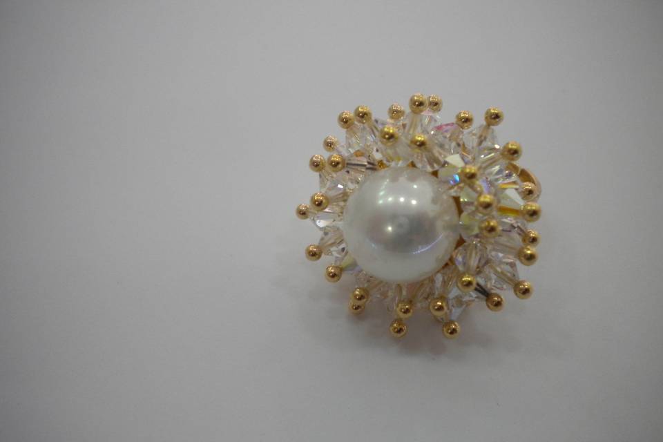 Anillo cristal hongo perla