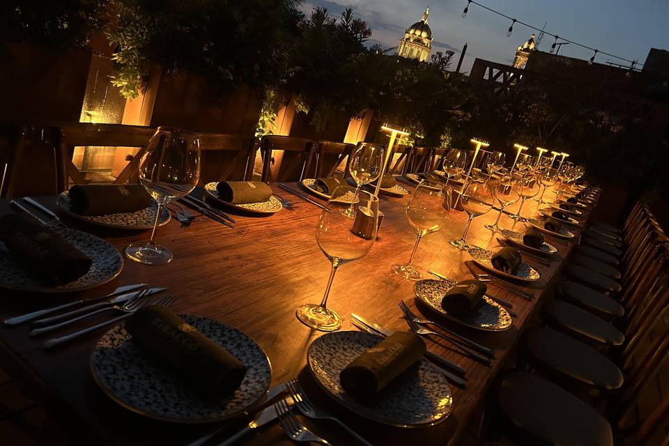 Cena al atardecer