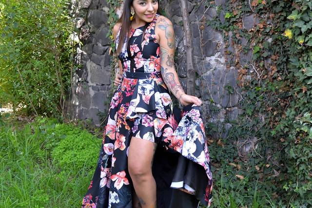 Vestido negro estampado