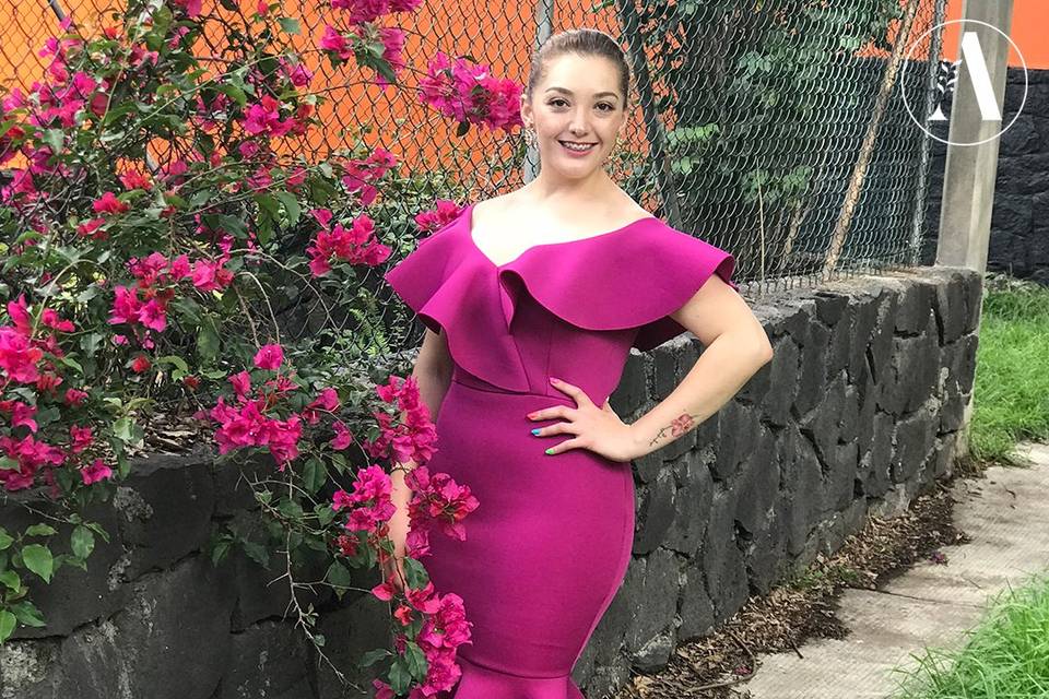 Vestido midi magenta