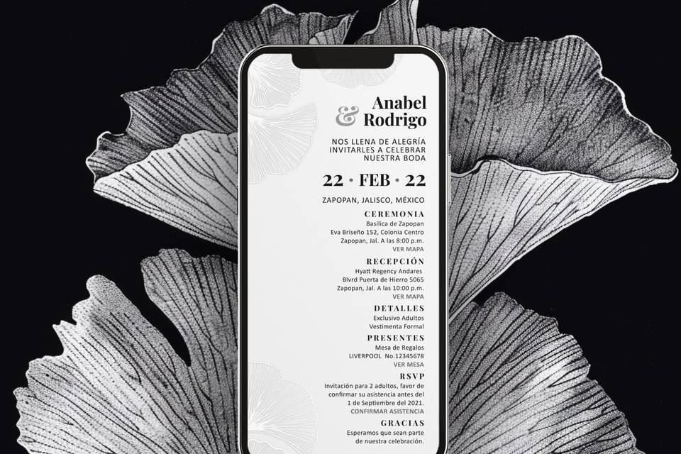 Invitación digital gingko efec