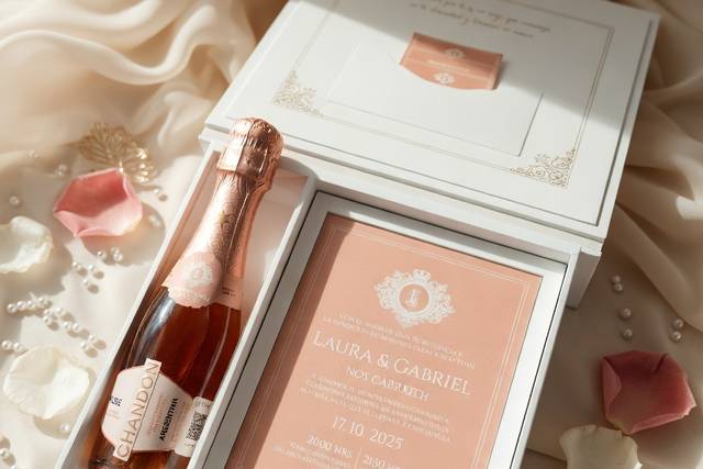 Caja con champaña invitación