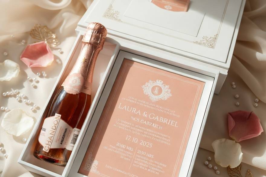 Caja con champaña invitación