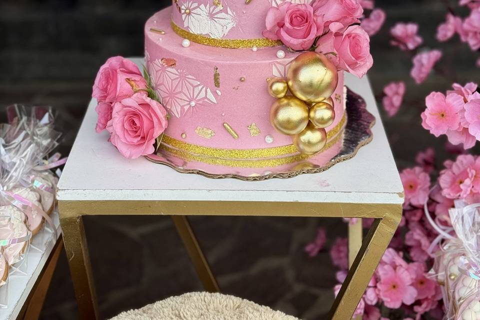 Rosa y burbujas de oro