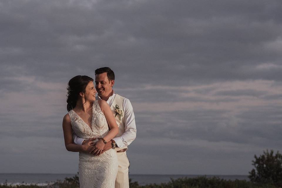 Bride and groom sunset