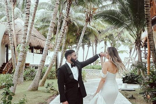 Bride and groom dancing
