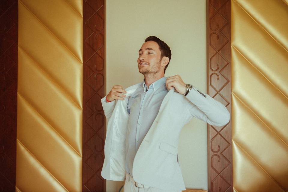Groom getting ready