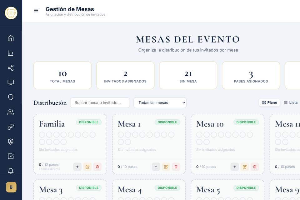Gestión de mesas
