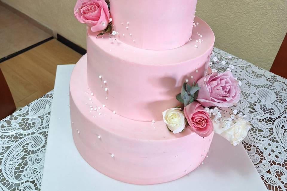 Crema rosa con flores naturale