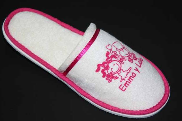 Pantufla toalla liston rosa