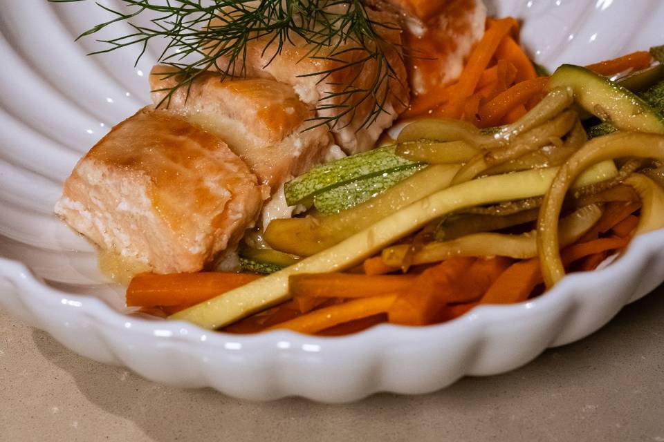 Salmon con Miso y vegetales