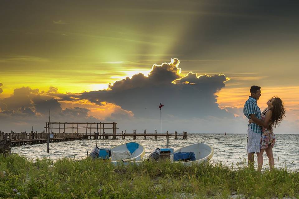 Eve+José amanecer en Cancún