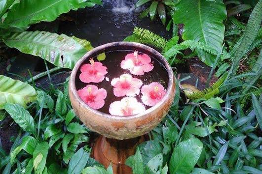 Bol de agua con flores