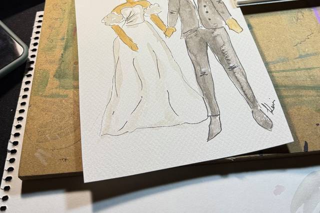 Pintura en acuarela de novios