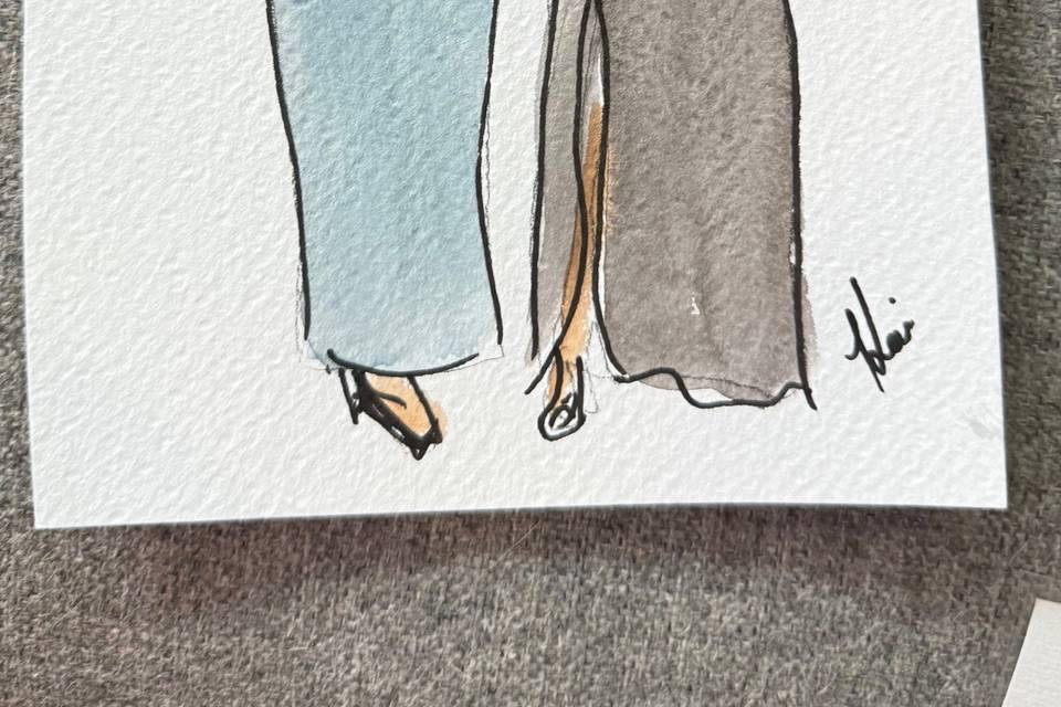 Dibujo en acuarela de dos invitadas