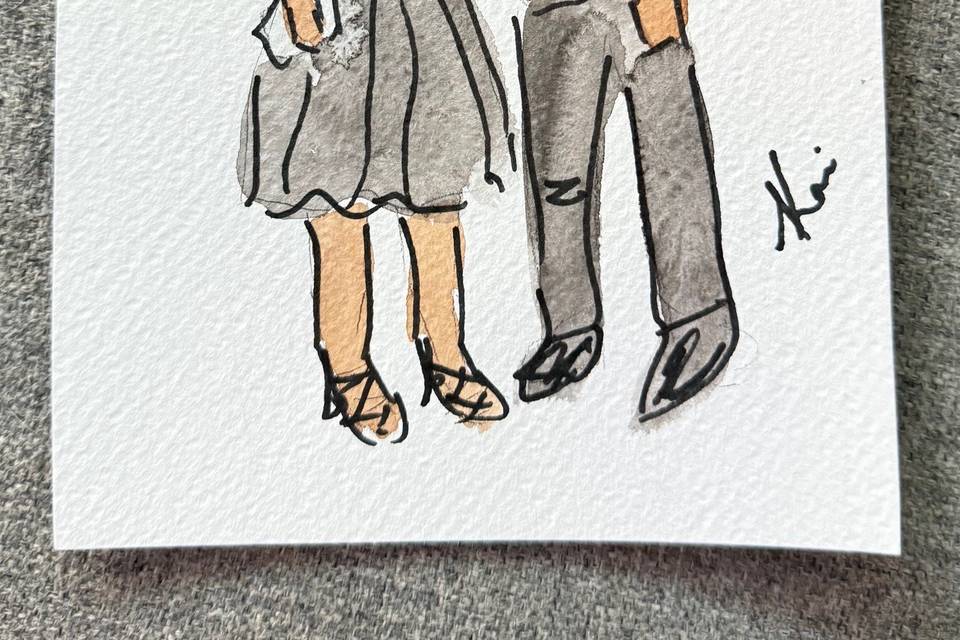 Dibujo en acuarela de novios