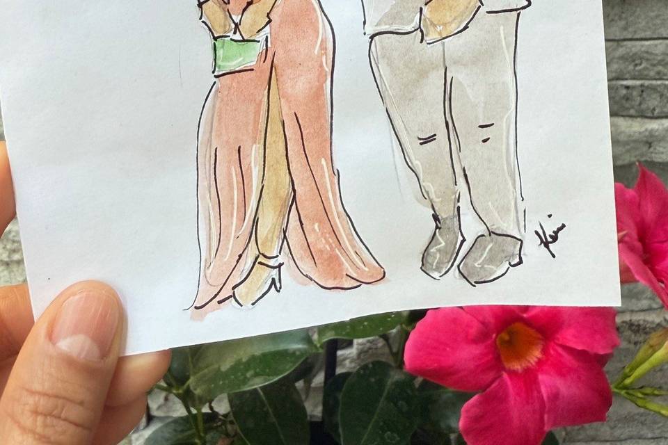 Dibujo en acuarela de una pareja de invitados
