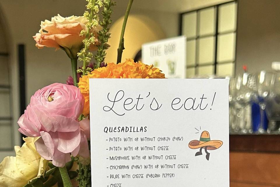 Menu welcome party