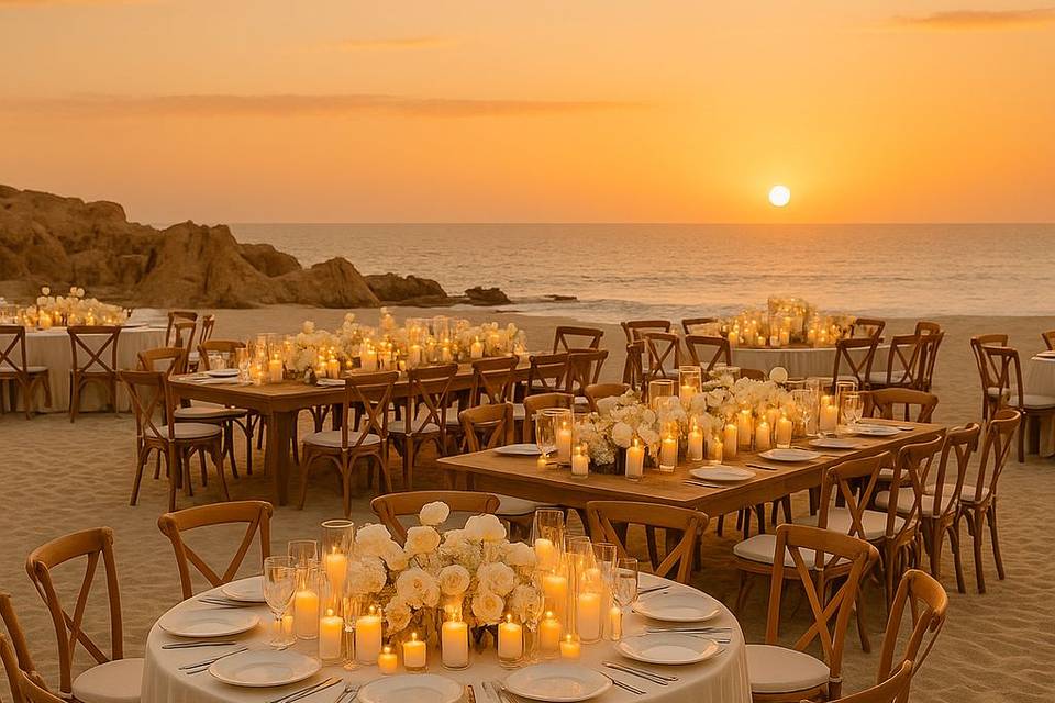 Mesas redondas decoradas con velas