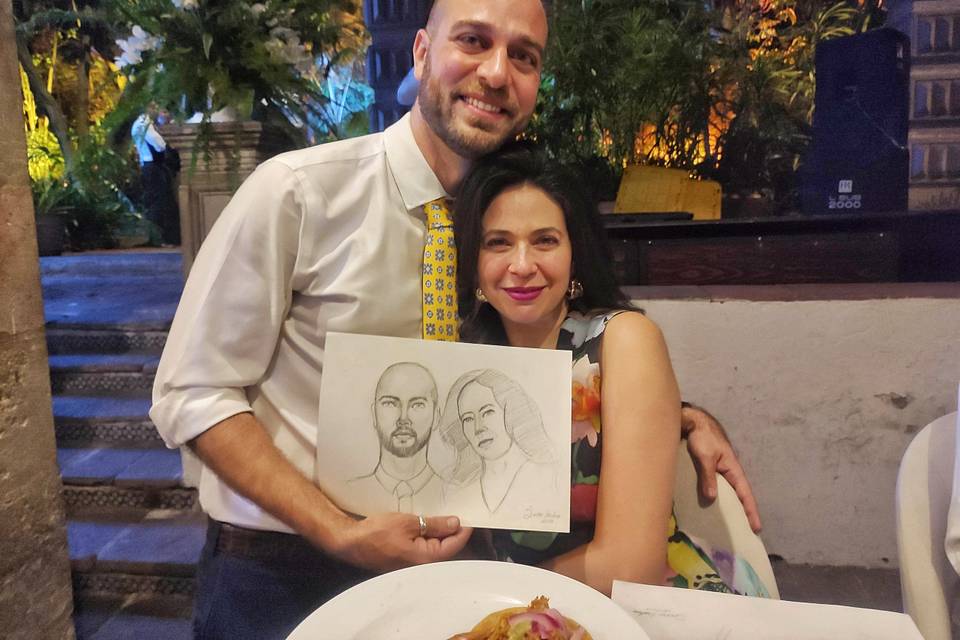 Retrato en grafito de pareja