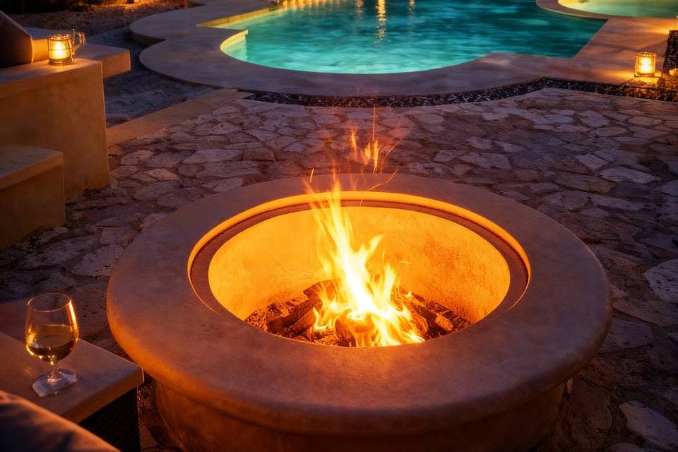 Piscina y fogatero