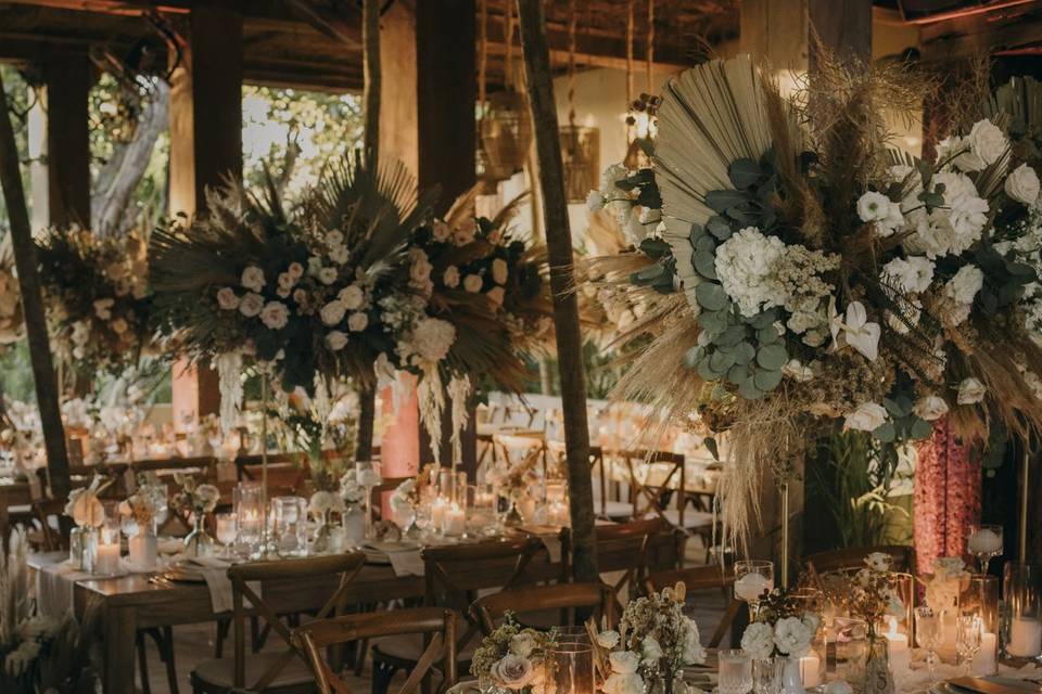 Decoración cena de boda Tulum