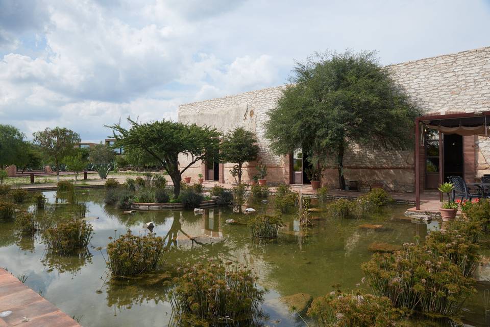 Terraza, estanque y loft
