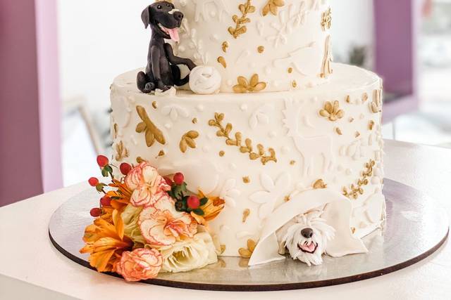 Pastel de boda con perritos