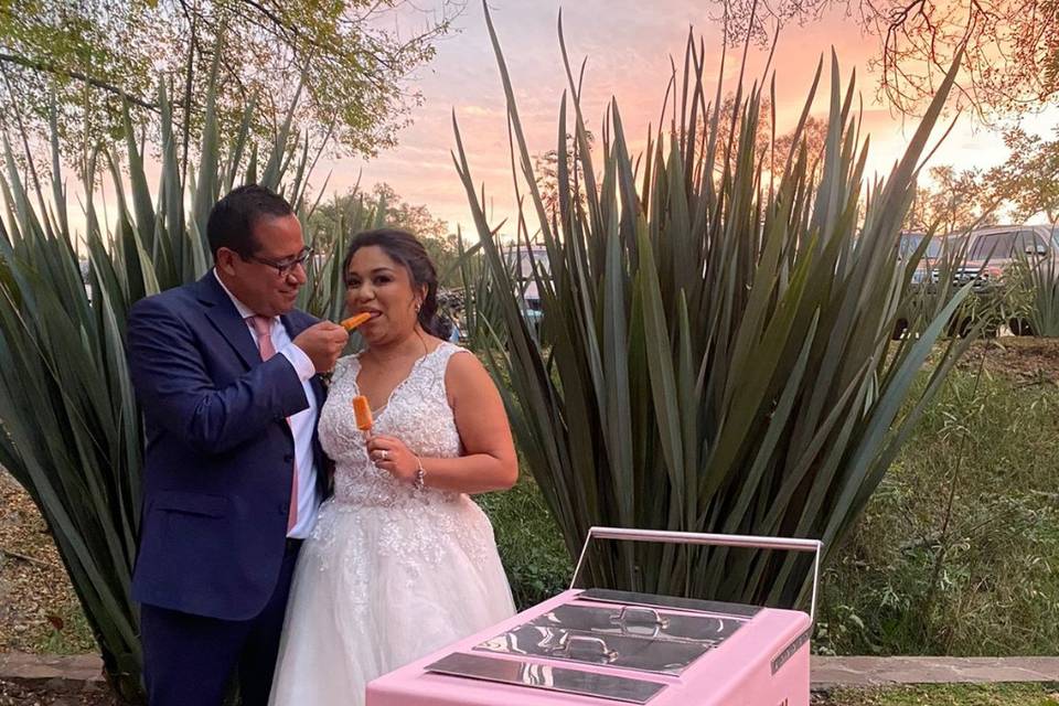 Carrito rosa de helados para eventos