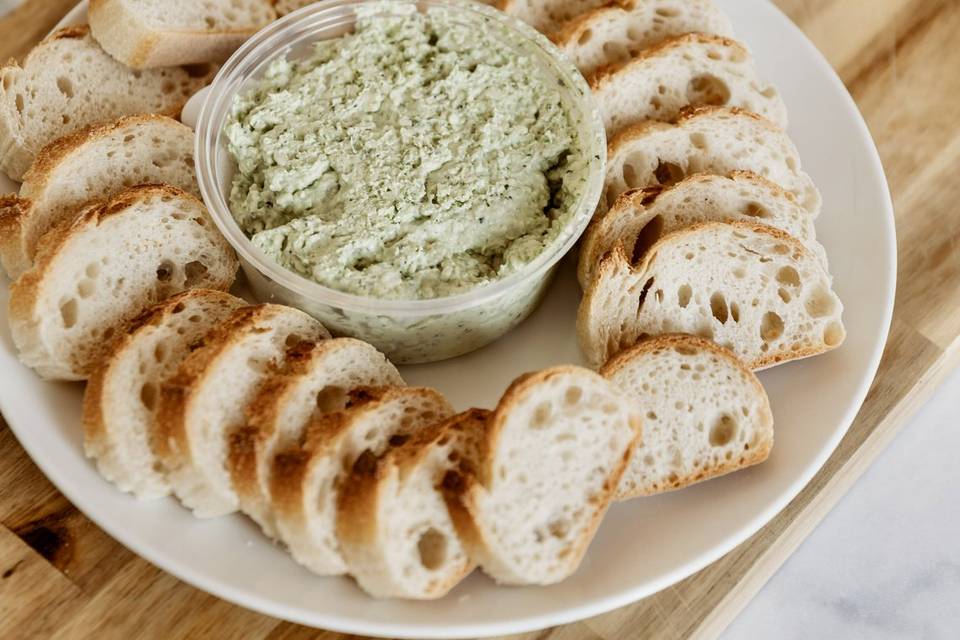 Ciabattas y dip de espinaca