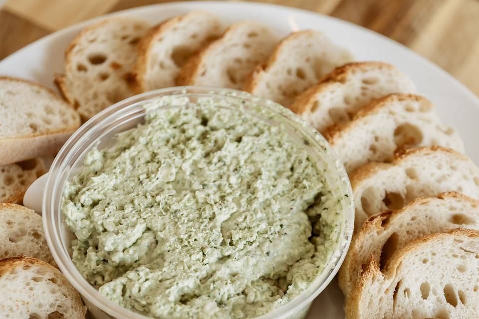Ciabattas y dip de espinaca