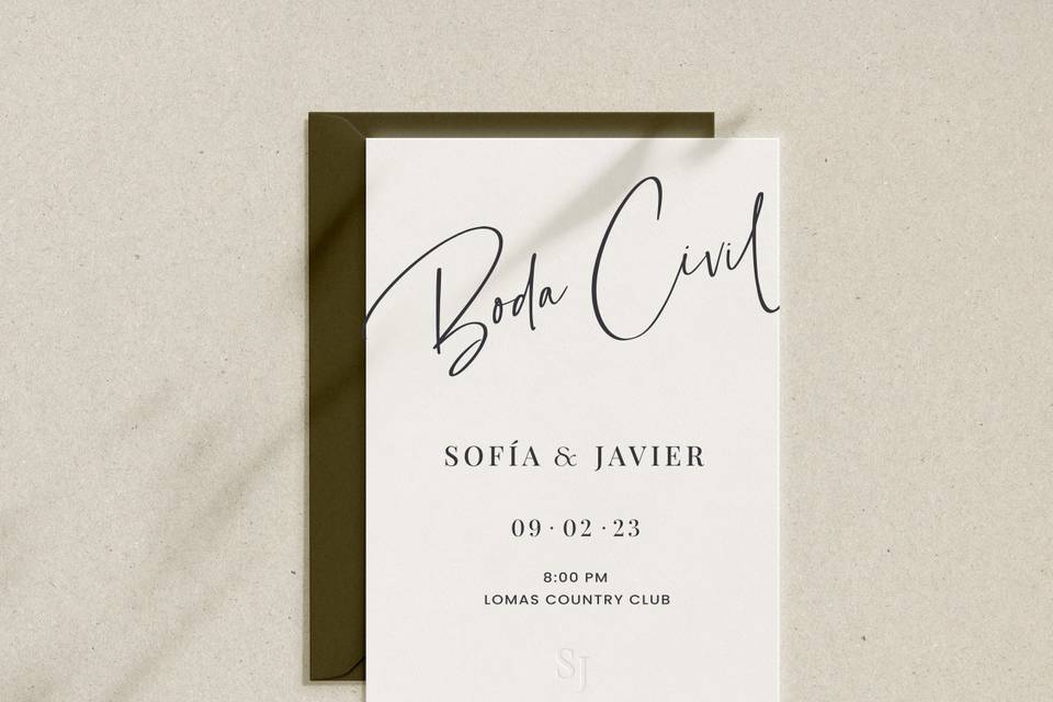 Invitación beige y verde