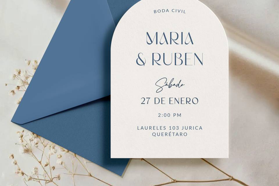 Invitación en color azul y beige