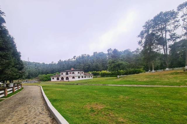 Campo con una casa blanca al fondo