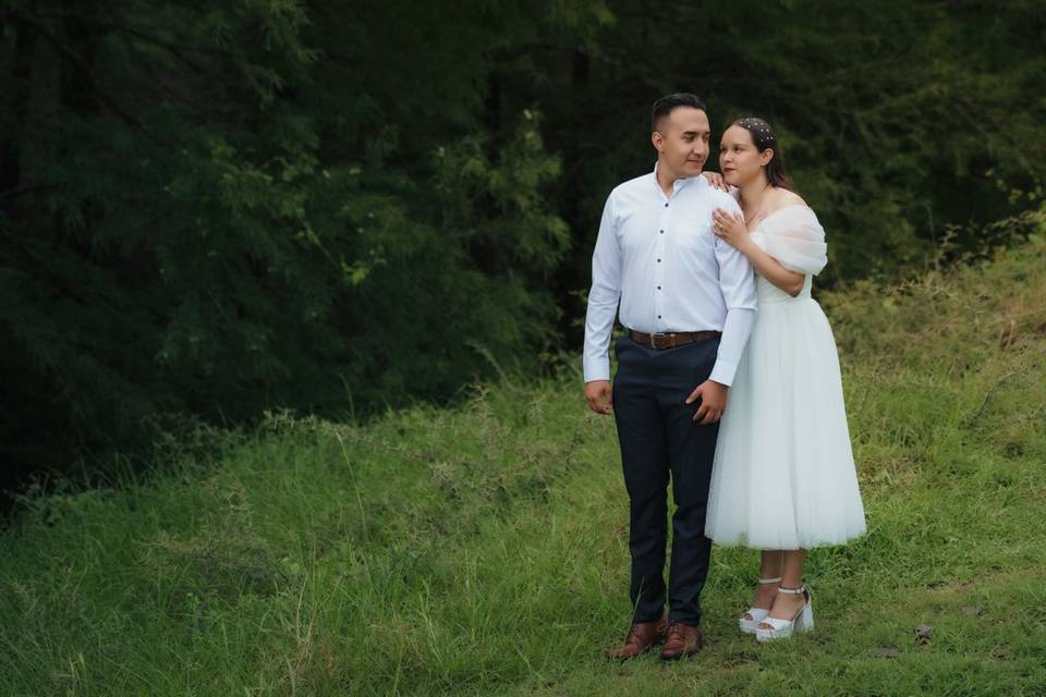 Novios en bosque