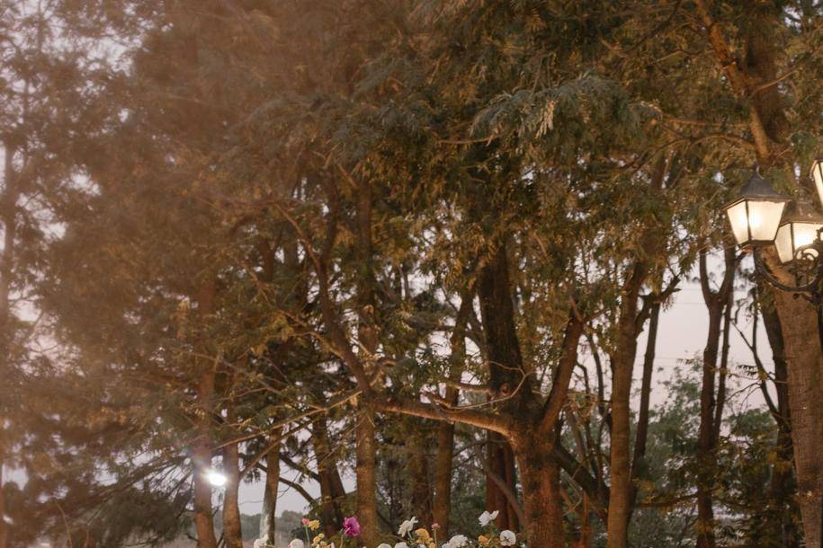 Mesa de novios decorada con flores de colores