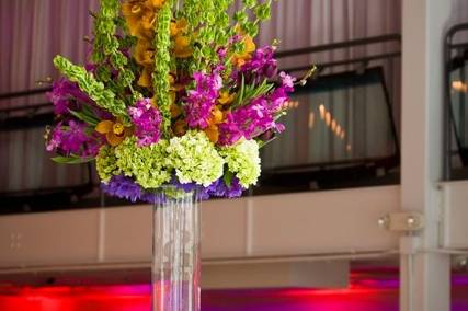 Centro de mesa verde morado