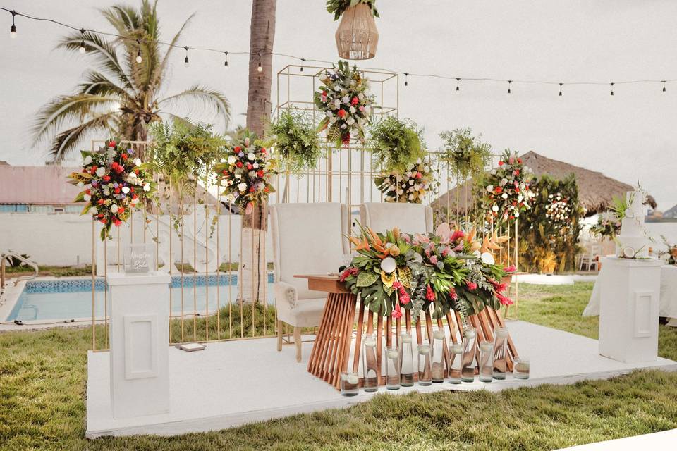 Mesa de honor novios, tropical